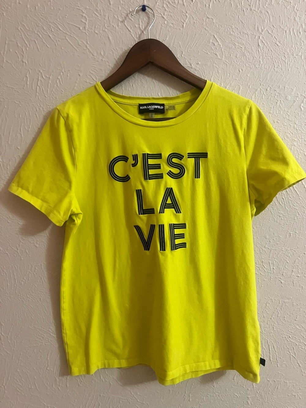 Karl Langerfeld Neon Yellow Graphic Tee “C’est La Vie” size Medium